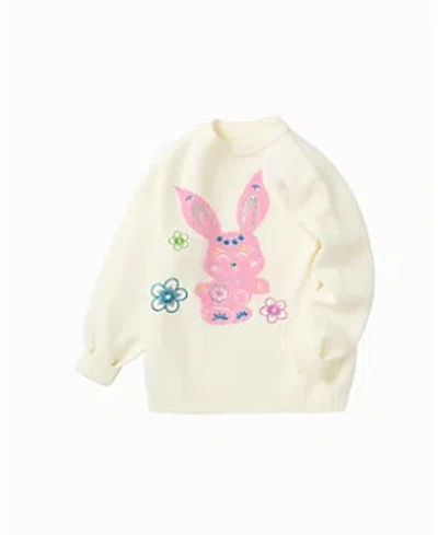 Balabala Girls' Bunny Graphic Sweater - Baby, Little Kid, Big Kid In White