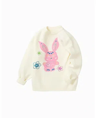 Balabala Kids' Unisex Bunny Graphic Sweater In White