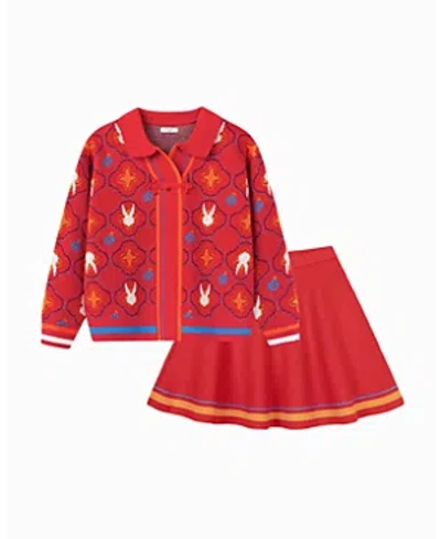 Balabala Girls' Zodiac Rabbit Woolen Long Sleeve Set - Baby, Little Kid, Big Kid In Red