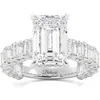 Balacia Emerald Cut Engagement Ring With Emerald Cut Side Diamonds In Silver