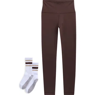 Balance Collection Easy Ankle Leggings & Socks Set In Brown
