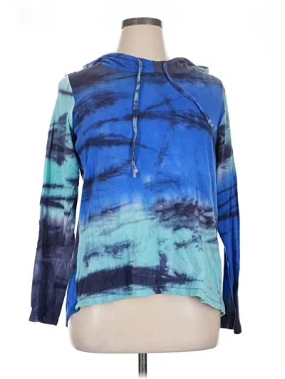 Pre-owned Balance Collection Long Sleeve Top Blue Tie-dye Pattern Keyhole Neckline Tops