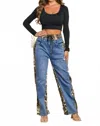 Balboa A Denim Leopard Combo Pants In Blue Multi