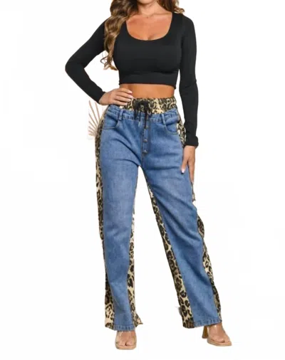 Balboa A Denim Leopard Combo Pants In Blue Multi