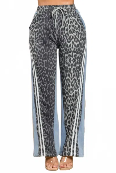Balboa Leopard Print Track Pants In Black/blue