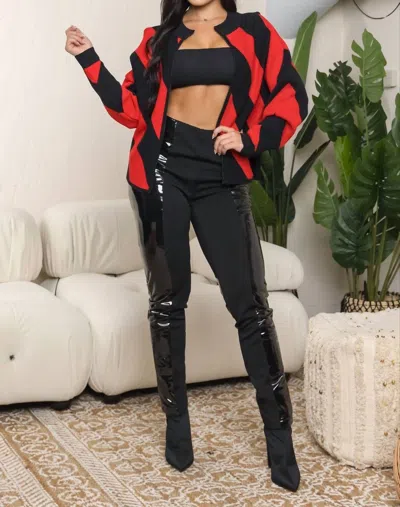 Balboa Zipper Knit Jacket In Red/black