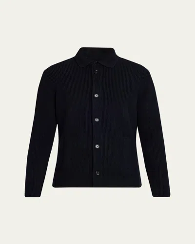 Baldassari Men's Cashmere Rib Cardigan In Blue