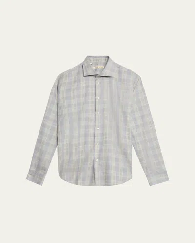 Baldassari Men's Cotton And Cashmere Plaid Casual Button-down Shirt In Full Light Grey