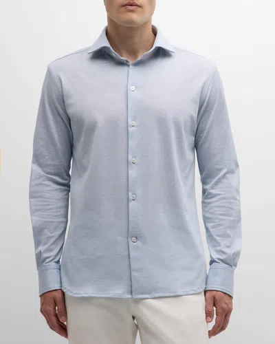 Baldassari Men's Cotton Jersey Sport Shirt In Light Blue