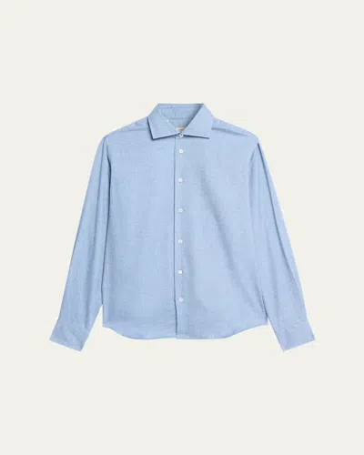 Baldassari Men's Cotton Micro-herringbone Button-down Shirt In Blue