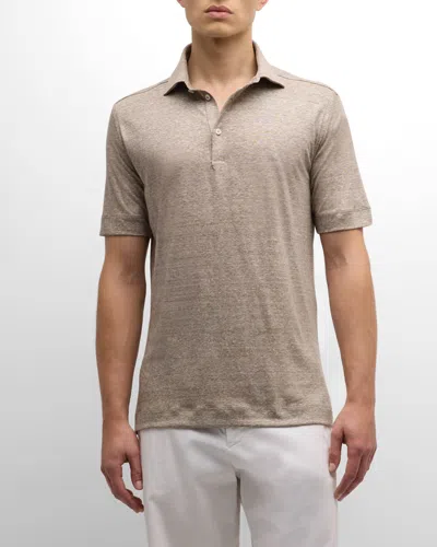 Baldassari Men's Linen-cotton Polo Shirt In Neutral