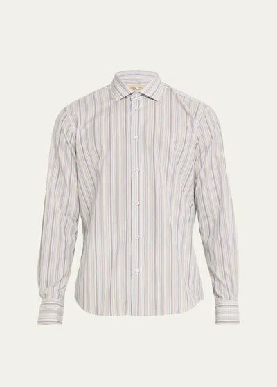 Baldassari Men's Linen-cotton Stripe Sport Shirt In Beige