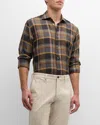 BALDASSARI MEN'S LINEN PLAID CASUAL BUTTON-DOWN SHIRT