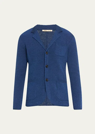 Baldassari Men's Mouline Knit Sweater Jacket In Electric Blue