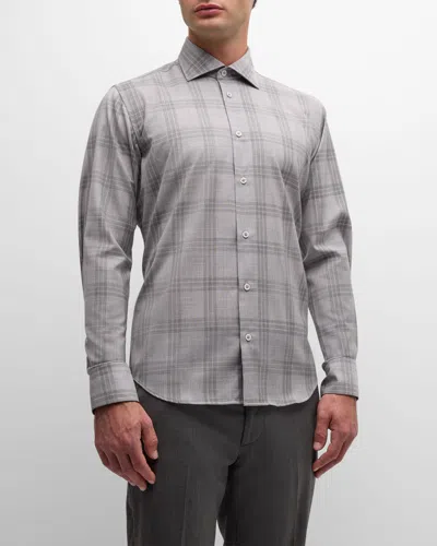 Baldassari Men's Reda Active Wool Plaid Sport Shirt In Pearl Grey