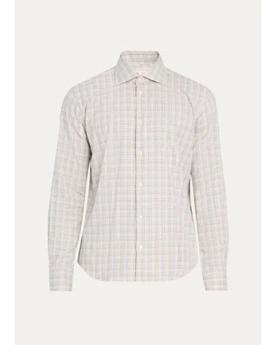Baldassari Men's Santini Micro-check Cotton Shirt In Neutral