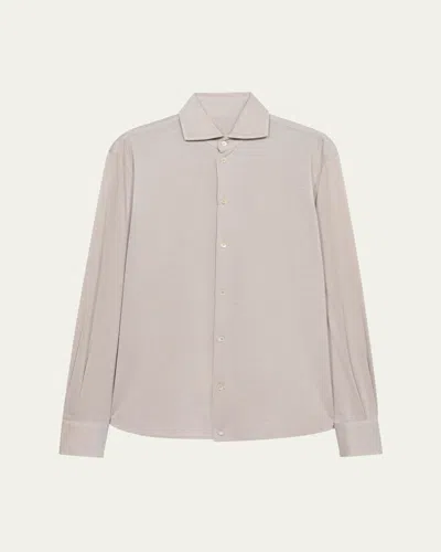 Baldassari Men's Silk And Cotton Pique Button-down Shirt In Neutral