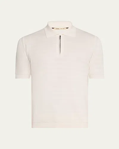 Baldassari Men's Silk And Cotton Quarter-zip Polo Shirt In White Cream