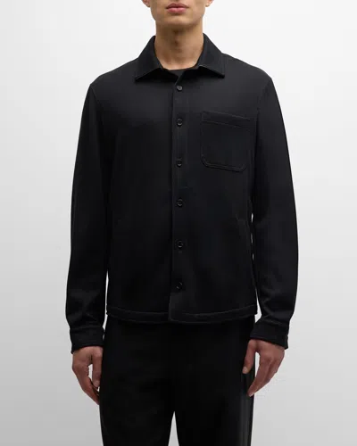 Baldassari Men's Silk Double Jersey Overshirt In Black Camel