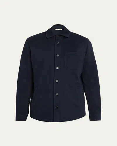 Baldassari Men's Virgin Wool Chest-pocket Overshirt In Blue