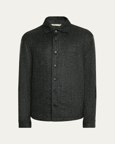 Baldassari Men's Wool Silk-blend Herringbone Overshirt In Black