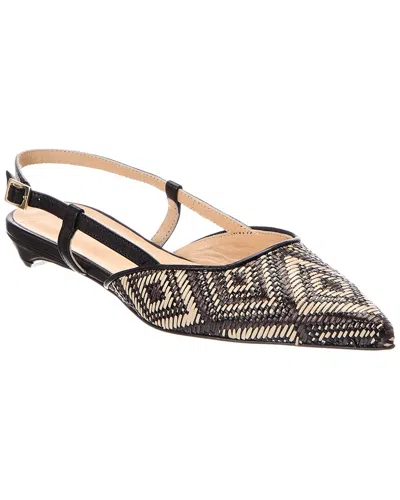 Baldini Raffia & Leather Slingback Pump In Black