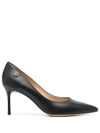 Baldinini Black Refined Mid-heel Leather Pumps In Grey