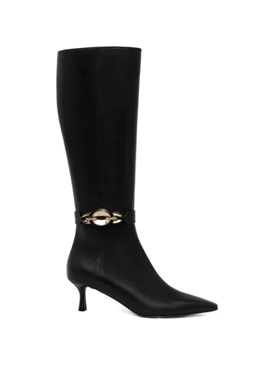 Baldinini Chain-detail Leather Knee-high Boots In Black