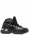 Baldinini Chunky-soled Black Leather Ankle Boots With Padded Collar And Metallic Accents In Black