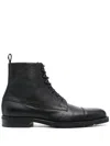 Baldinini Lace-up Black Leather Ankle Boots With Textured Upper And Side Zipper In Black
