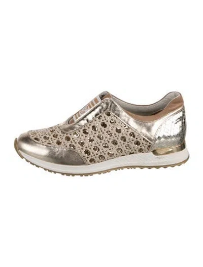 Pre-owned Baldinini Leather Graphic Print Sneakers In Gold