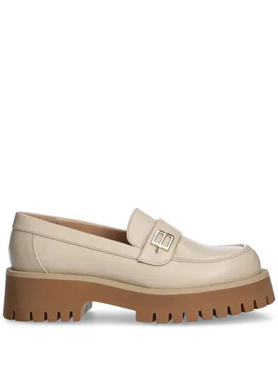 Baldinini Leather Loafers In Neutrals