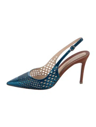 Pre-owned Baldinini Leather Patterned Slingback Pumps In Blue/metallic