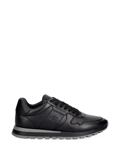 Baldinini Logo-embossed Grained Leather Sneakers In Black