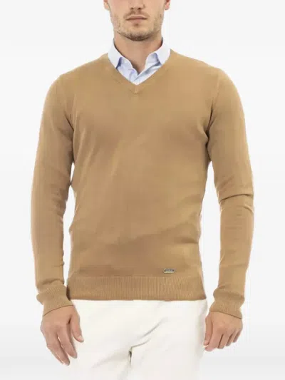 Baldinini Logo-plaque V-neck Sweater In Red