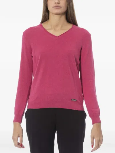 Baldinini Long-sleev V-neck Knitted Sweater In Pink