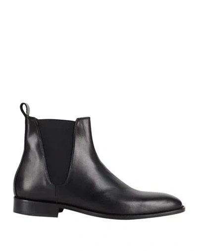 Baldinini Man Ankle Boots Black Size 9 Calfskin, Elastic Fibres
