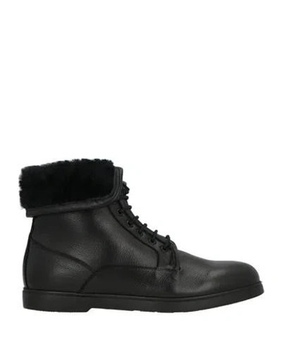 Baldinini Man Ankle Boots Black Size 9 Leather, Shearling