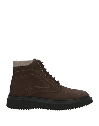 Baldinini Man Ankle Boots Chocolate Brown Size 9 Leather, Textile Fibers