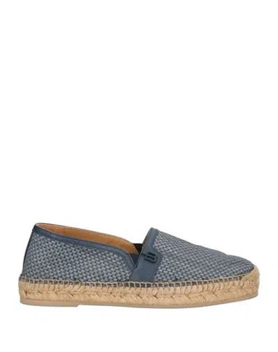 Baldinini Man Espadrilles Slate Blue Size 7 Leather, Natural Raffia