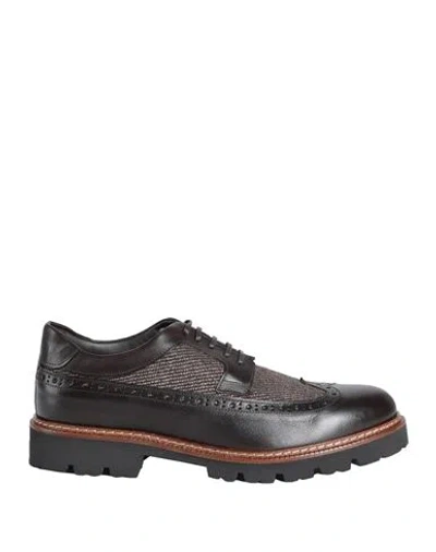 Baldinini Man Lace-up Shoes Dark Brown Size 9 Leather, Textile Fibers