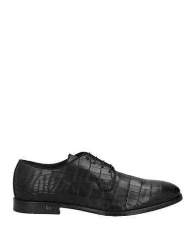 Baldinini Man Lace-up Shoes Black Size 7 Leather In Blue