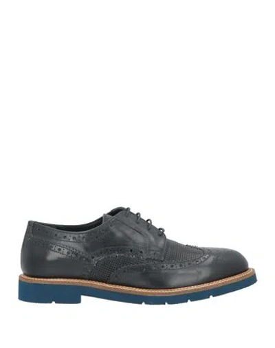 Baldinini Man Lace-up Shoes Midnight Blue Size 7 Calfskin In Black