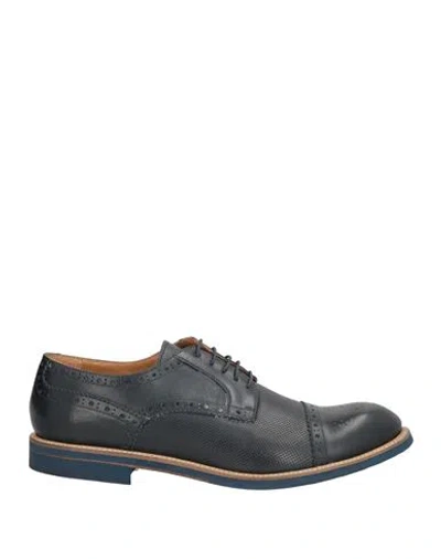 Baldinini Man Lace-up Shoes Midnight Blue Size 7 Calfskin In Black