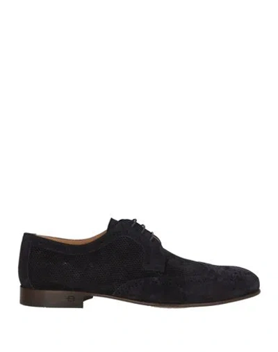Baldinini Man Lace-up Shoes Midnight Blue Size 9.5 Leather In Black
