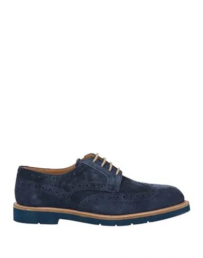 Baldinini Man Lace-up Shoes Navy Size 13 Leather In Blue