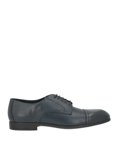 Baldinini Man Lace-up Shoes Navy Size 7 Calfskin In Blue