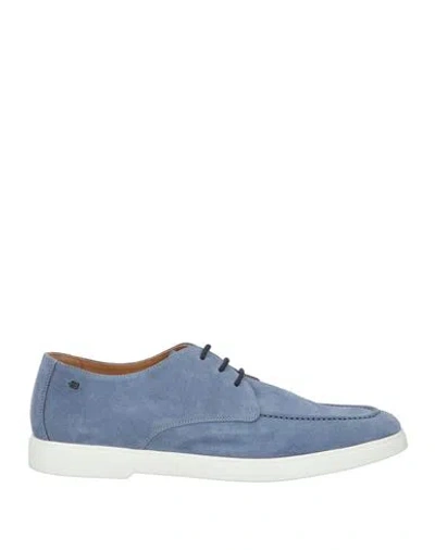 Baldinini Man Lace-up Shoes Slate Blue Size 8 Leather