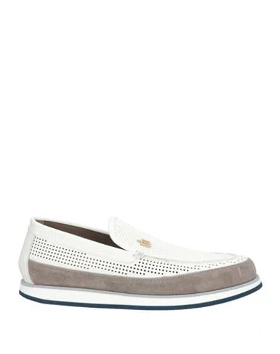 Baldinini Man Loafers Ivory Size 9 Calfskin In White