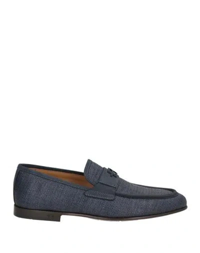 Baldinini Man Loafers Navy Size 11 Textile Fibers, Leather In Multi